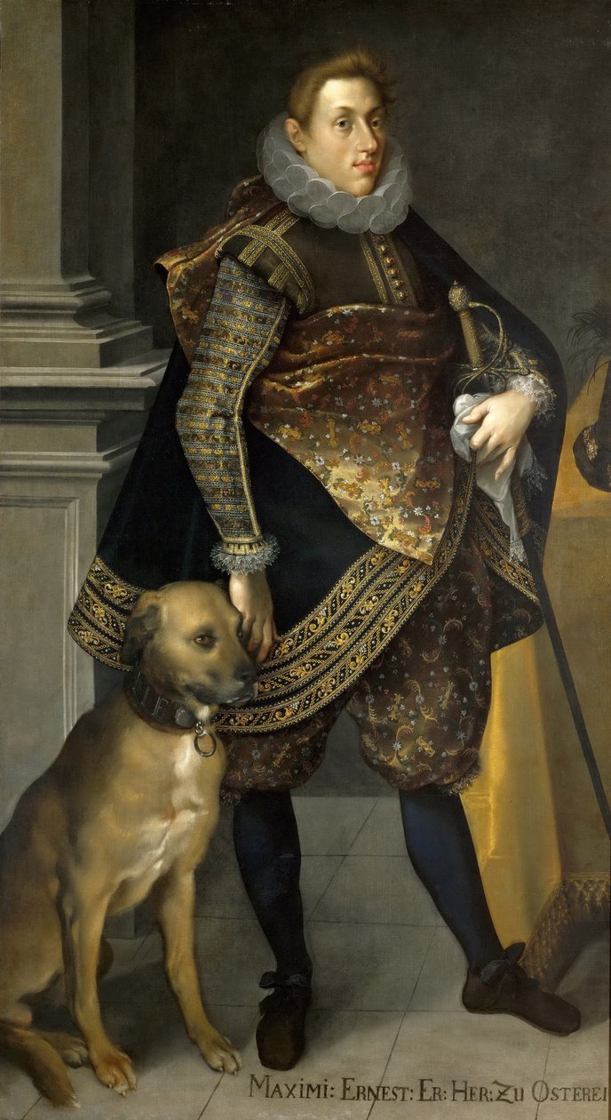 Erkehertug Maximilian Ernest av Østerrike 1583-1616 med en jakthund, 1604 av Joseph Heintz the Elder