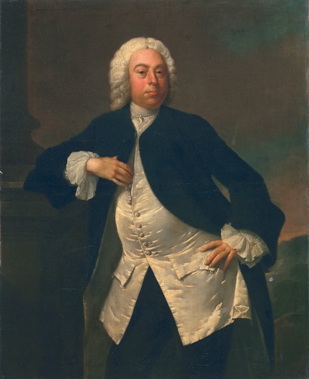 Mann i hvit silkevest, ca. 1745-50 av Joseph Highmore