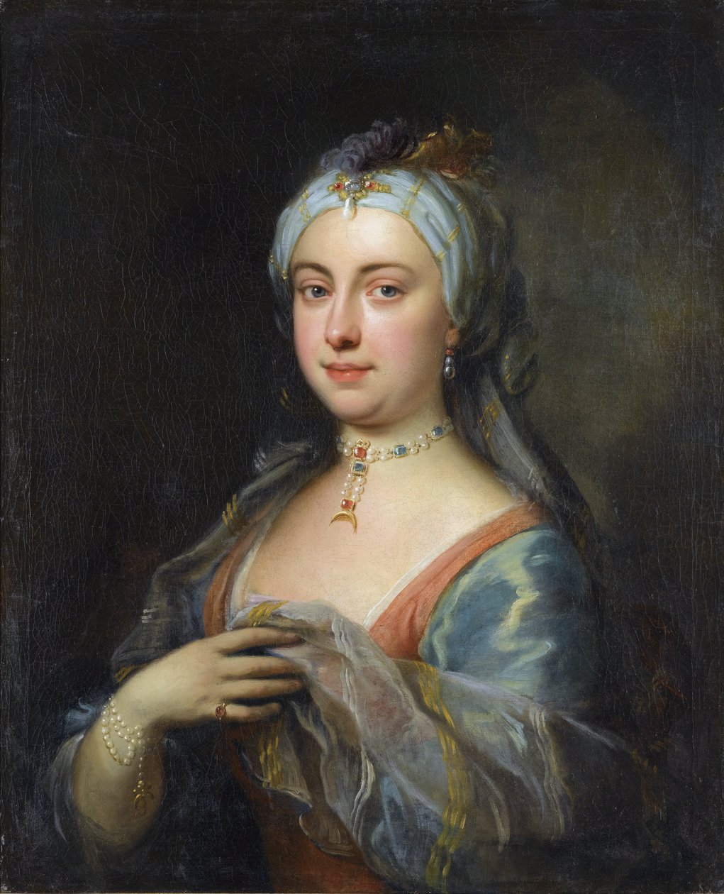 Portrett av Lady Mary Wortley Montagu (1689-1762) av Highmore, Joseph (1692-1780), - Olje på lerret, 76x61,5 - Privat samling av Joseph Highmore