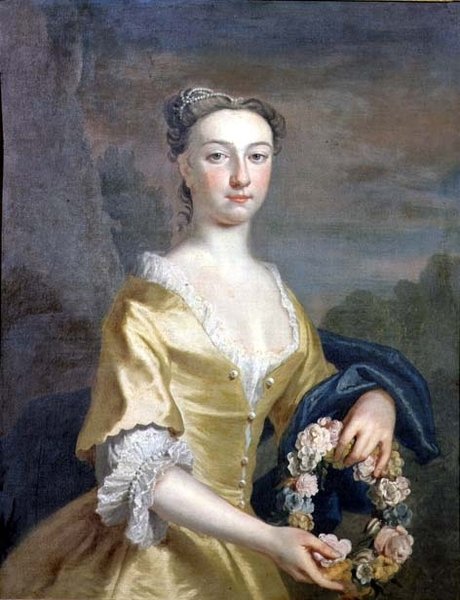 Portrett av en dame som holder en blomsterkrans av Joseph Highmore