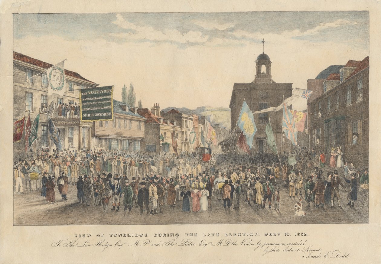 Utsikt over Tonbridge under det sene valget, 18. desember 1832 av Joseph Josiah Dodd
