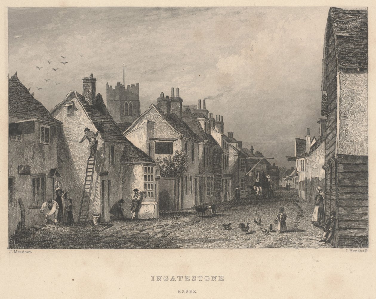 Ingatestone, Essex, trykk laget av John Henry Henshall av Joseph Kenny (after) Meadows