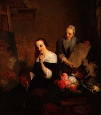 En kunstner på jobb i studioet hennes av Joseph Kremer
