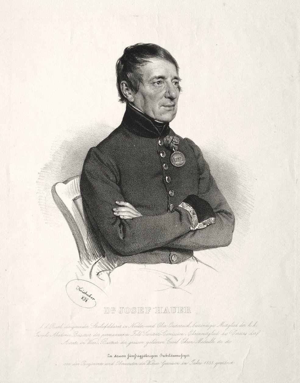 Portrett av Dr. Jospeh Hauer. av Joseph Kriehuber