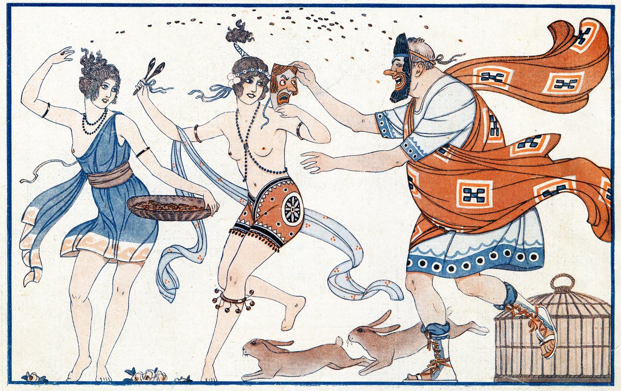 Mischiefs in Frescos, the Carnival at Pompei - illustrasjon fra la Vie Parisienne, 1923 av Joseph Kuhn Regnier