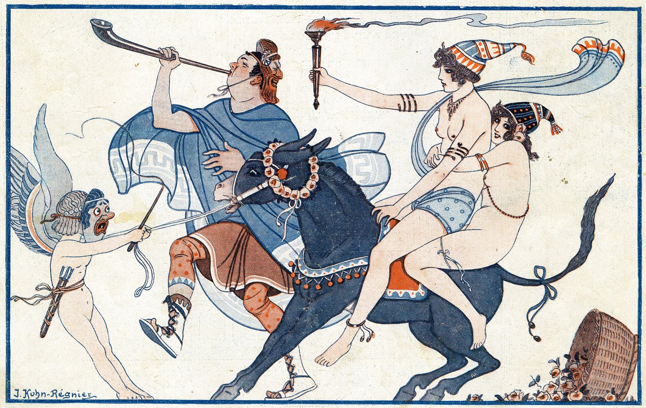 Mischiefs in Frescos, the Carnival at Pompei - illustrasjon fra la Vie Parisienne, 1923 av Joseph Kuhn Regnier