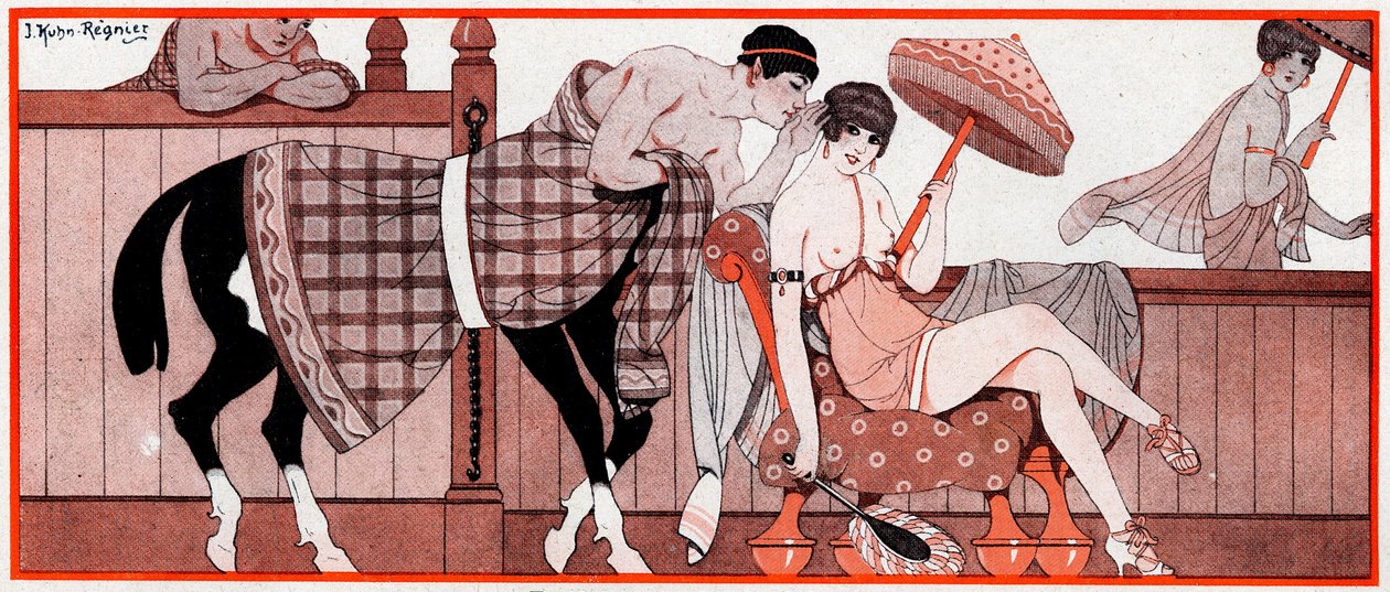 Hva var, i den olympiske perioden, Le Prix de Diane - The Jockeys Tips - illustrasjon fra la Vie Parisienne, 1927 av Joseph Kuhn Regnier