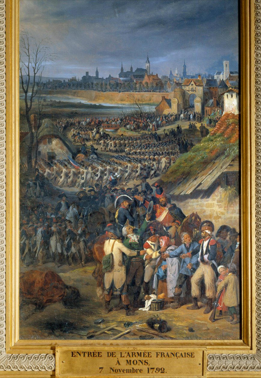 Revolusjonskriger: "" Inntreden av den franske hæren kommandert av general Dumouriez til Mons, dagen etter slaget ved Jemmapes, 7. november av Joseph Louis Hippolyte Bellange