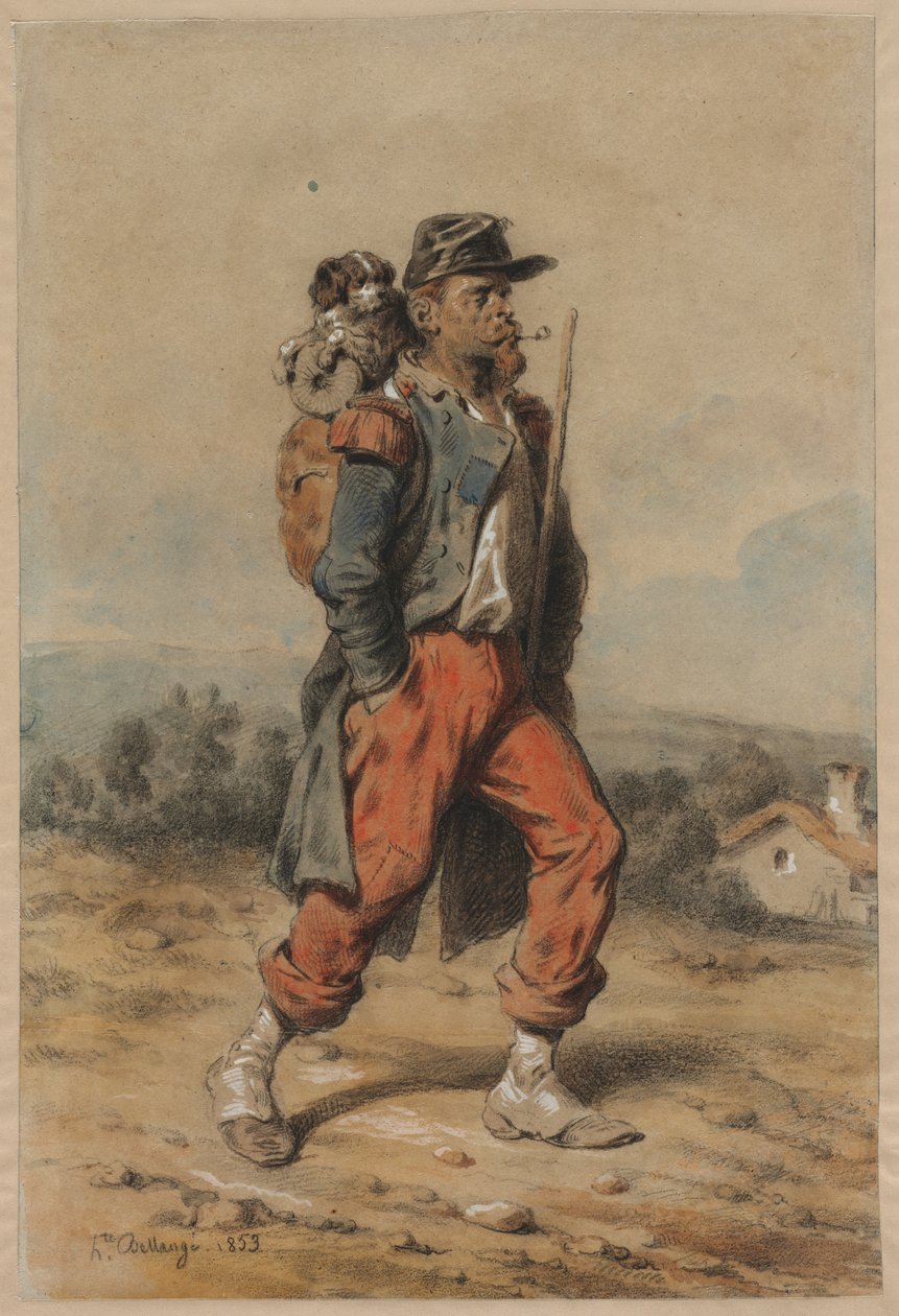 Soldat med hund av Joseph-Louis Hippolyte Bellange
