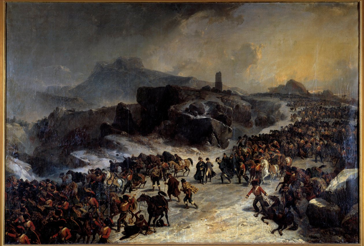 Krysset av Sierra Guadarama (Guadarrama) i Spania i desember 1808 av Napoleon I Maleri av Joseph Louis Hippolyte Bellange (1800-1866) 1800-tallets Paris, Musee de l'Armee av Joseph Louis Hippolyte Bellange