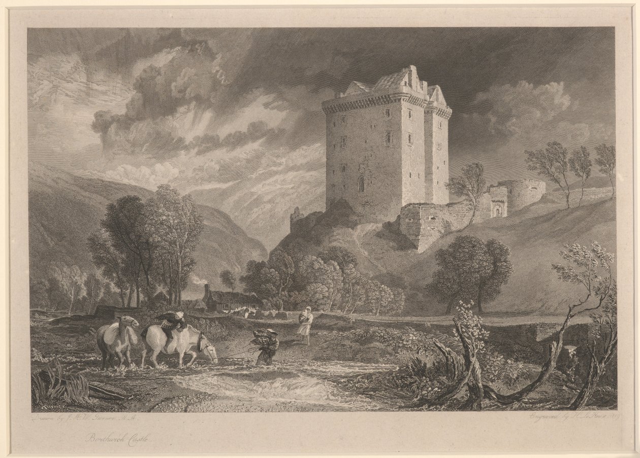 Borthwick Castle (Provincial Antiquities and Picturesque Scenery of Scotland), gravert av Henry Le Keux (1775-1851) av Joseph Mallord William (after) Turner