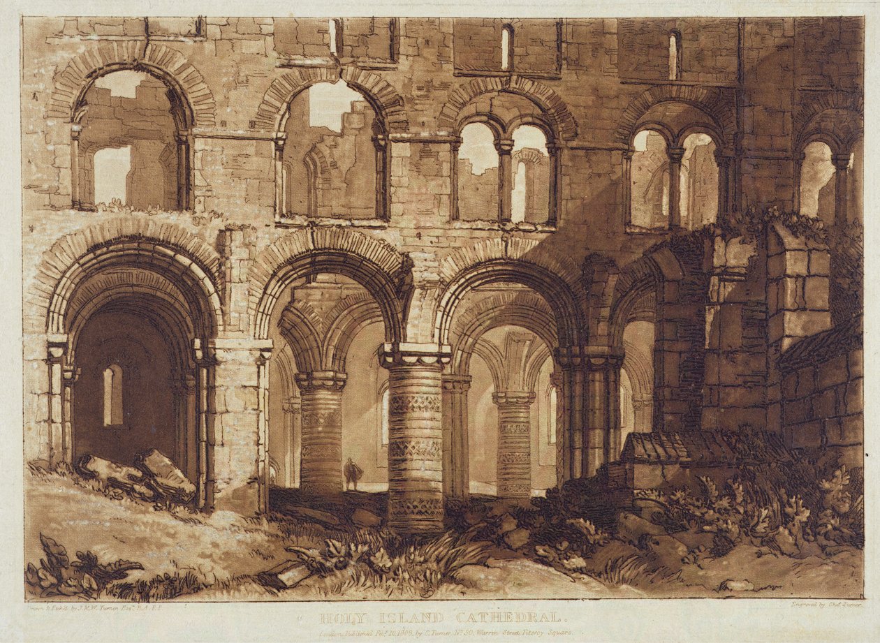 Holy Island Cathedral, gravert av Charles Turner (1773-1857) 1808 (gravering) av Joseph Mallord William (after) Turner