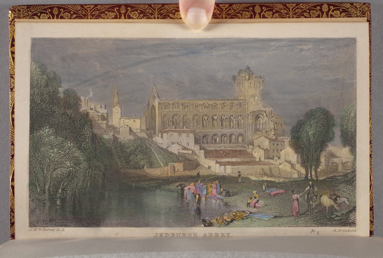 Jedburgh Abbey som bundet i Vol. II av The Poetical Works of Sir Walter Scott, gravert av Robert Brandard (1805-1862) av Joseph Mallord William (after) Turner