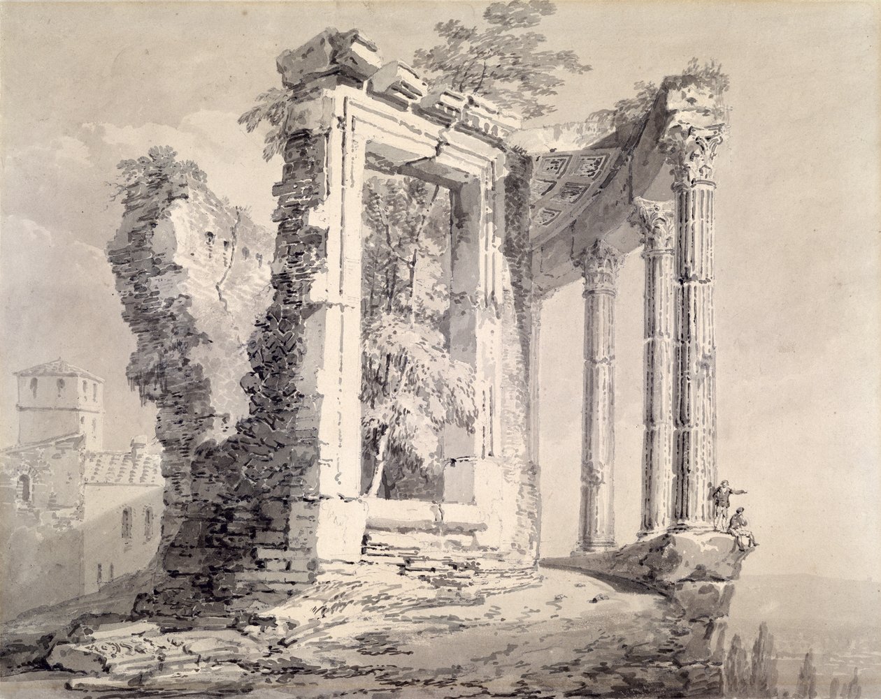 Sibyllens tempel, Tivoli (blyant og akvarell på papir) av Joseph Mallord William (attr.to) Turner