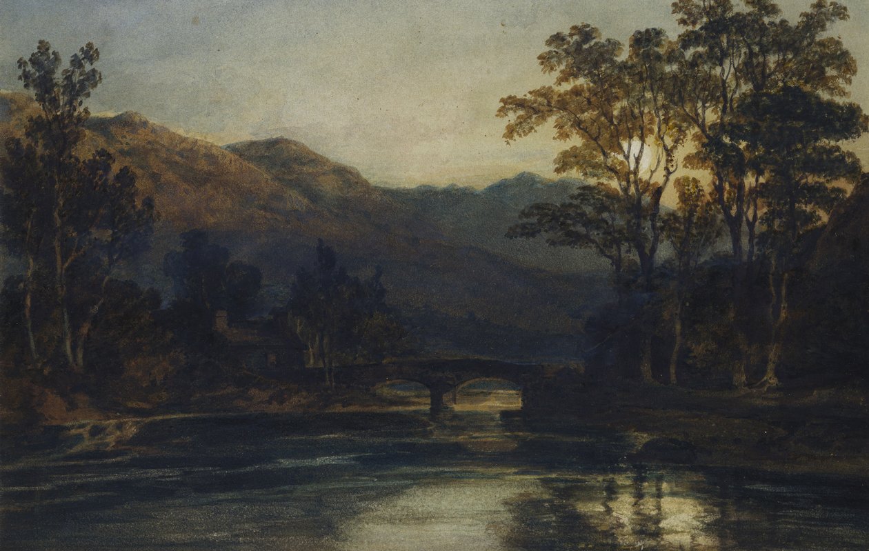 En bro over en elv ved måneskinn, 1798 av Joseph Mallord William Turner
