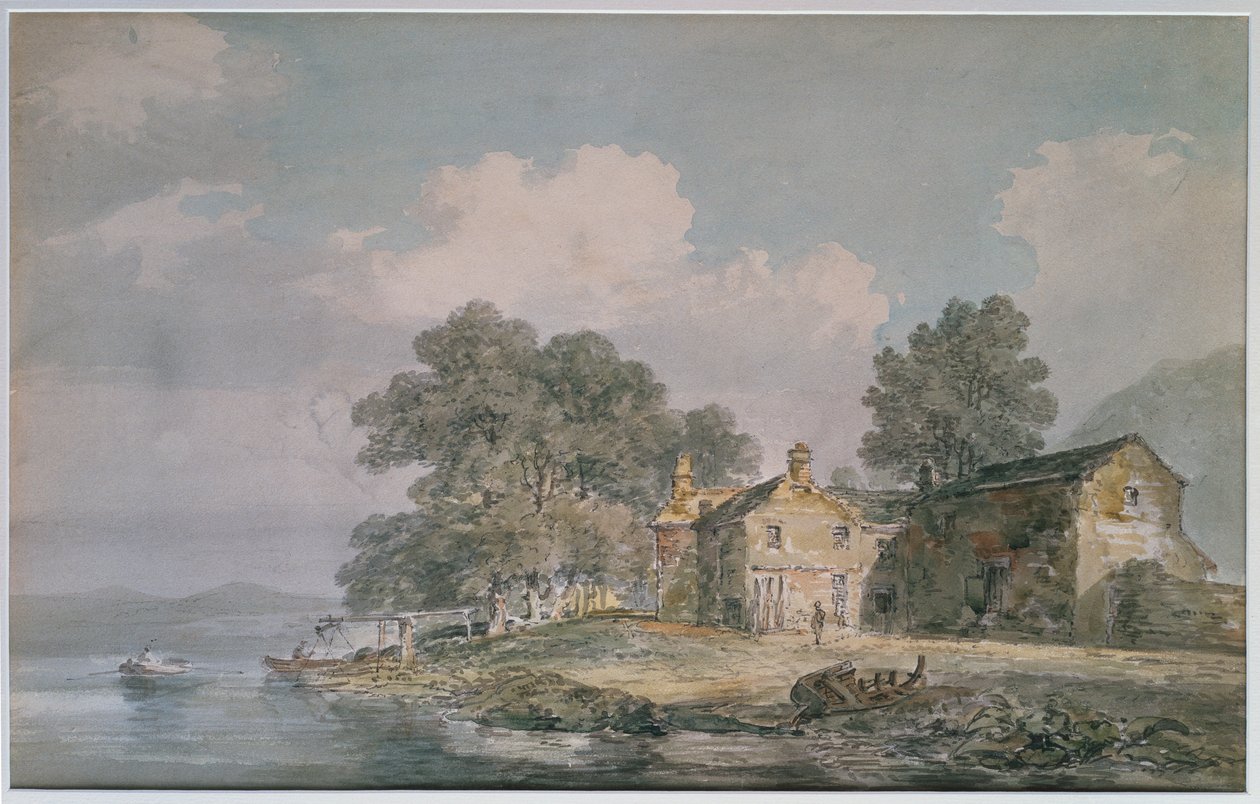 Et gårdshus ved en innsjø i Lake District, ca. 1797 av Joseph Mallord William Turner