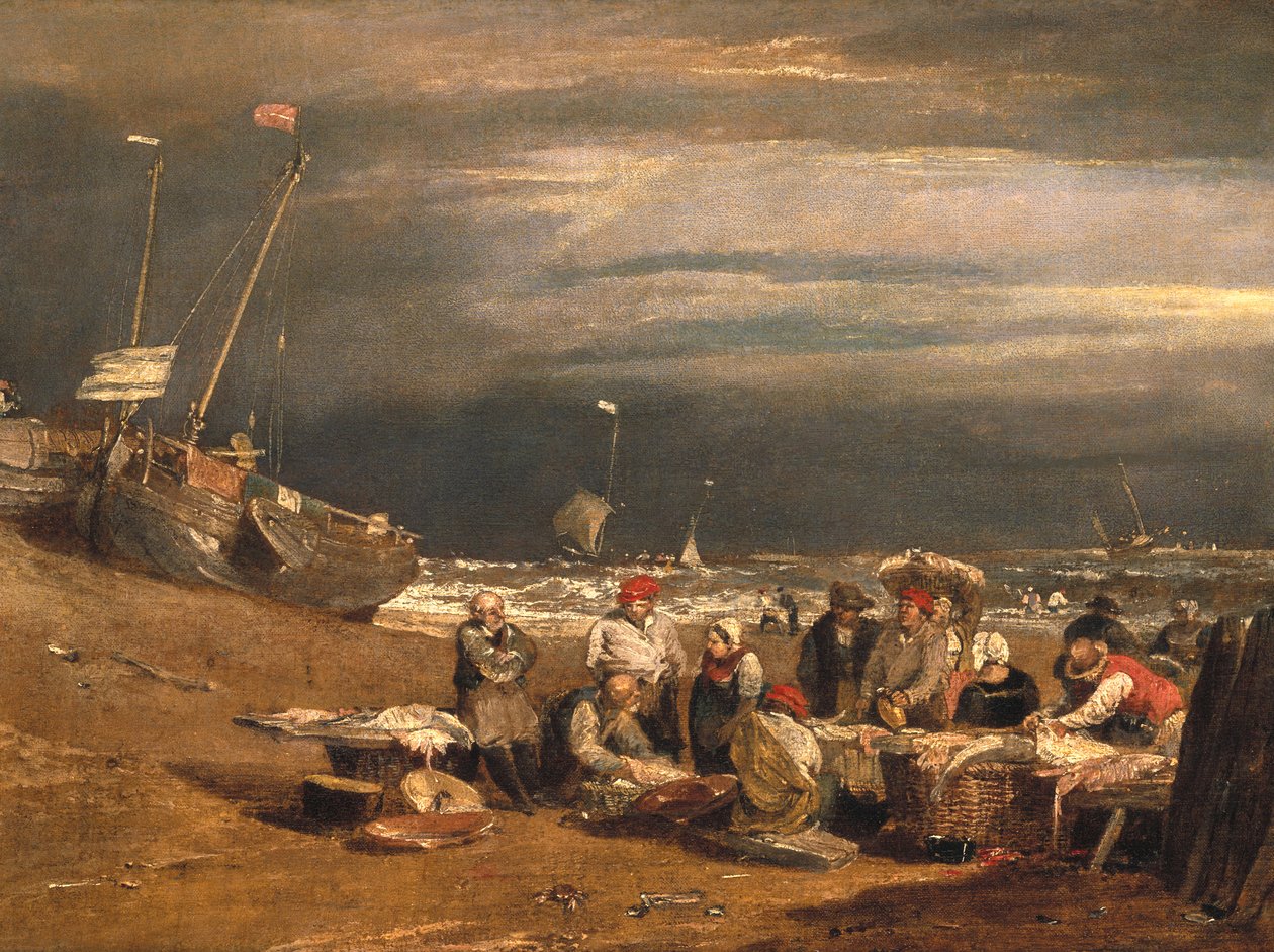 Et fiskemarked på stranden, ca. 1802-04 av Joseph Mallord William Turner