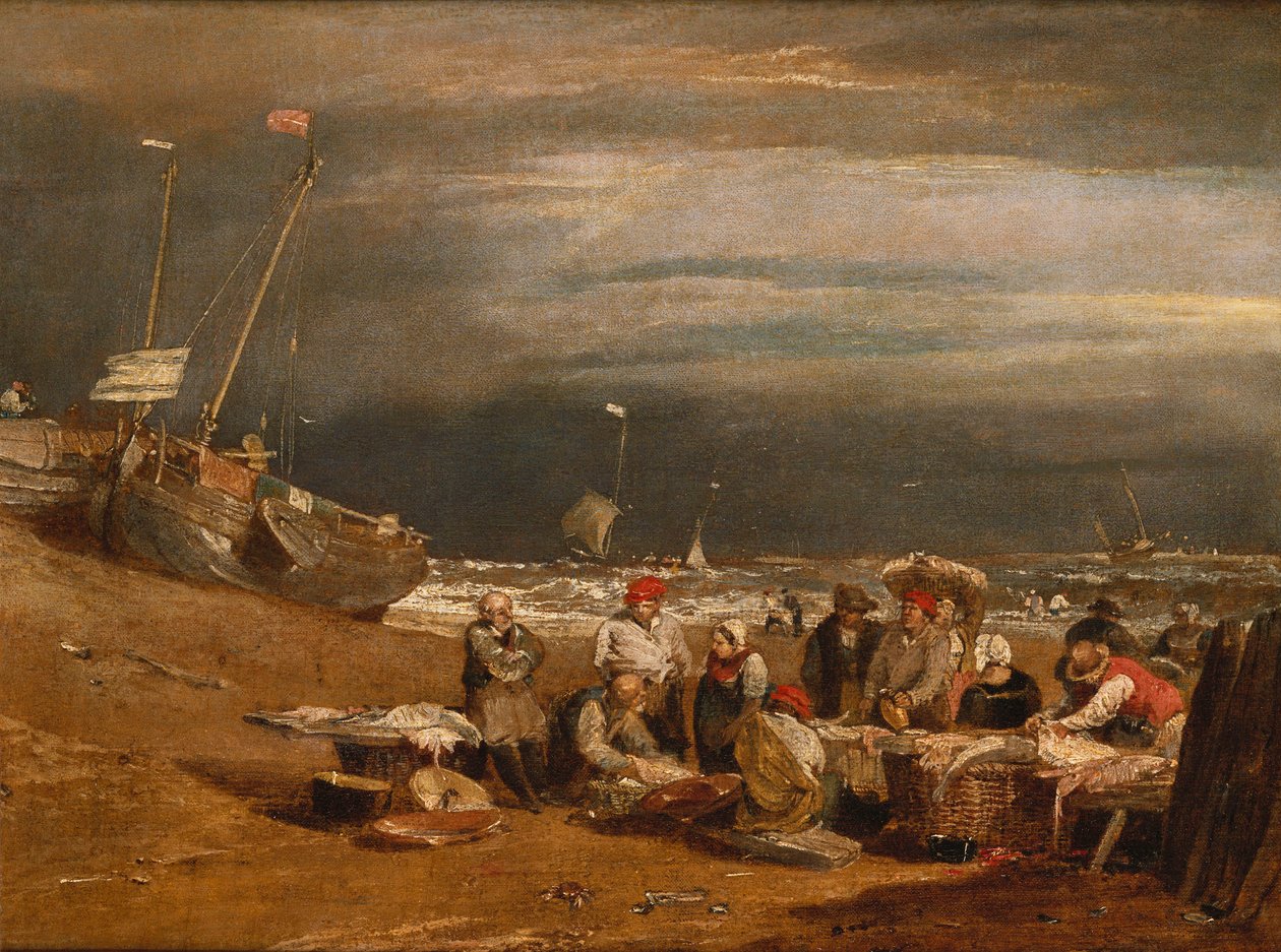 Et fiskemarked på stranden, ca. 1802-04 av Joseph Mallord William Turner