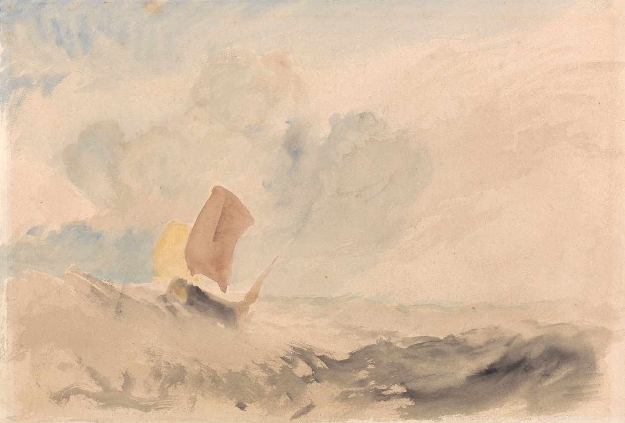 Et sjøstykke - Urolig sjø med en fiskebåt av Joseph Mallord William Turner