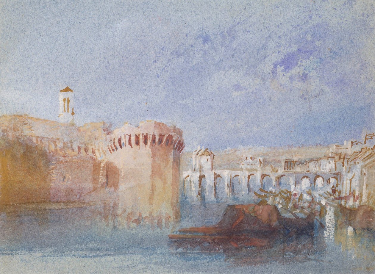 Angers: Murene i Doutre med tårnet på La Trinité-kirken av Joseph Mallord William Turner