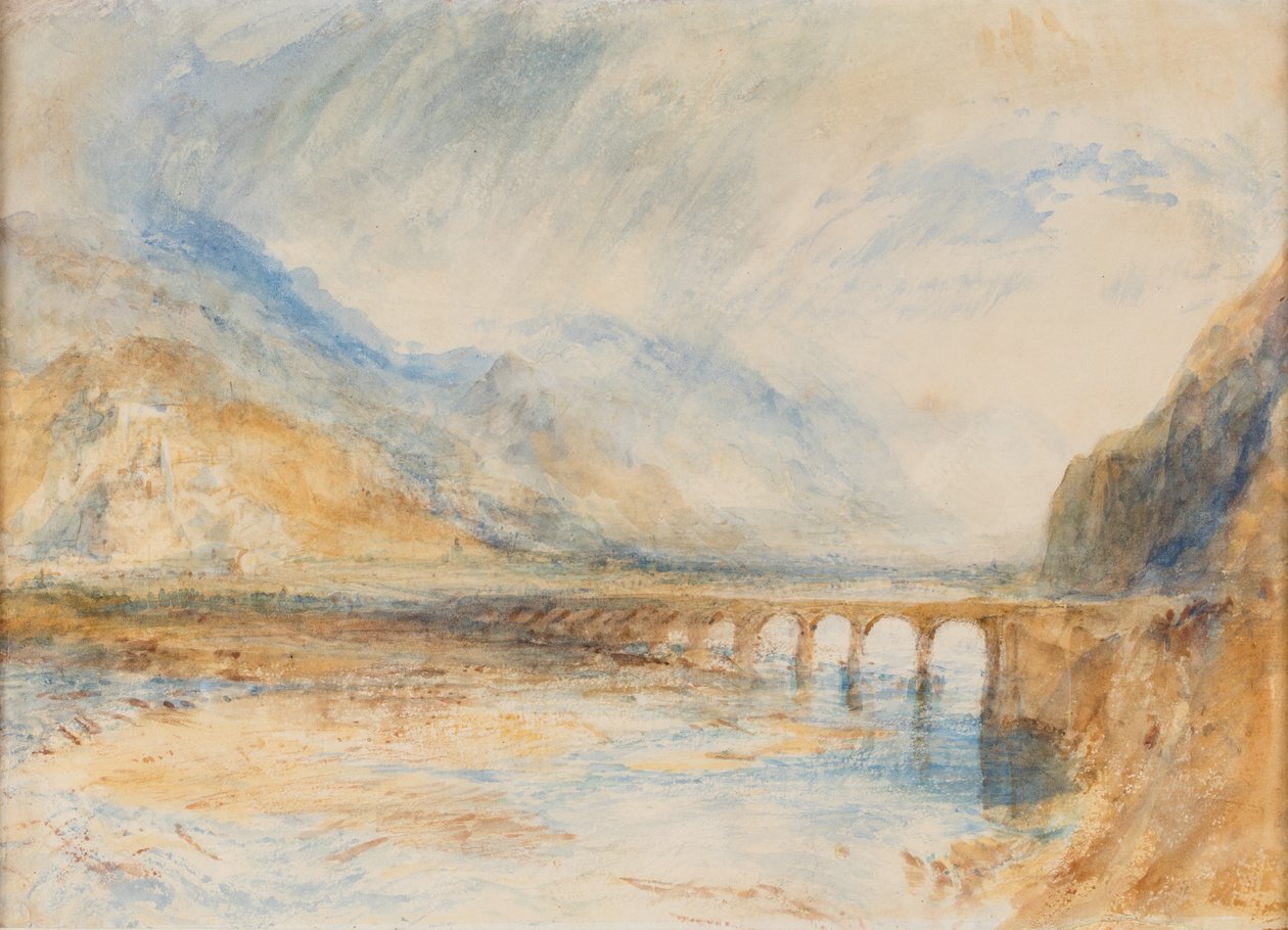 Bellinzona - Broen over Ticino, ca. 1843 (akvarell på papir) av Joseph Mallord William Turner
