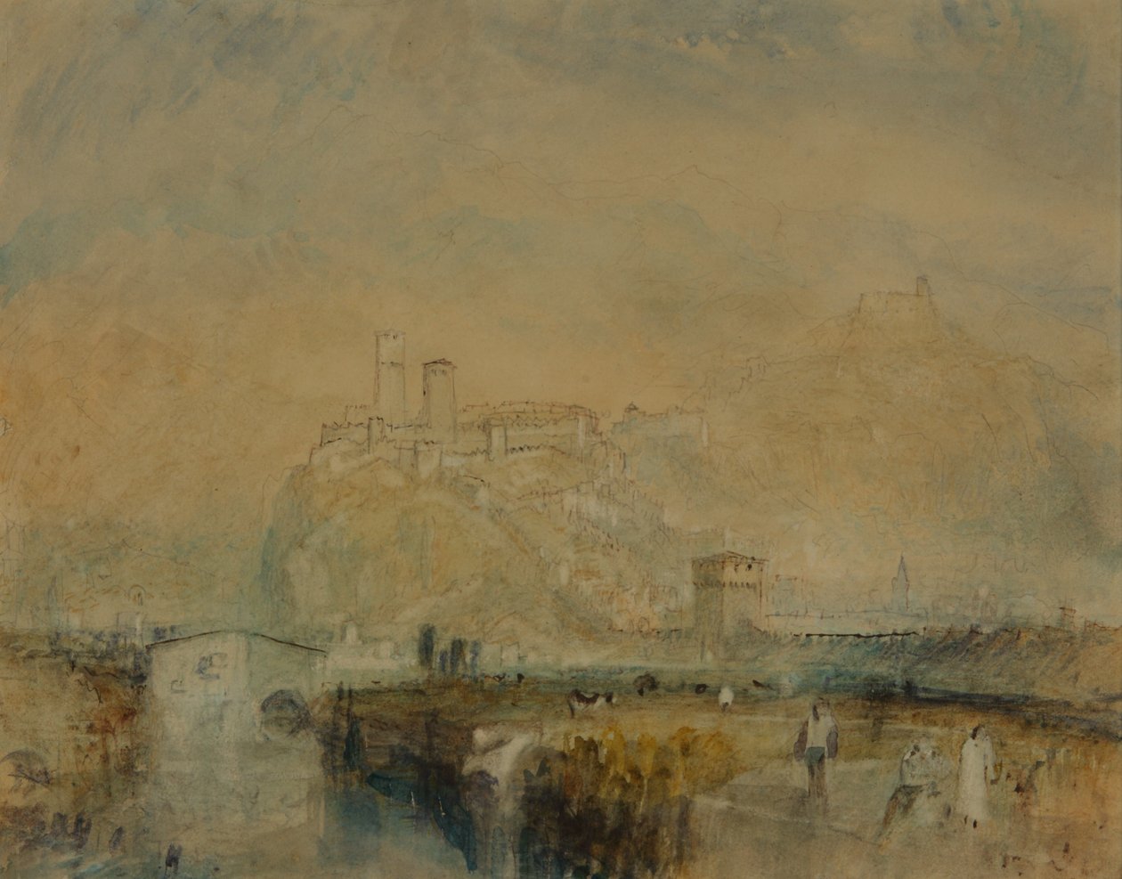 Bellinzona nr. 11, Sveits, ca. 1843 (akvarell, penn og blekk og kroppsfarge over spor av blyant på papir) av Joseph Mallord William Turner
