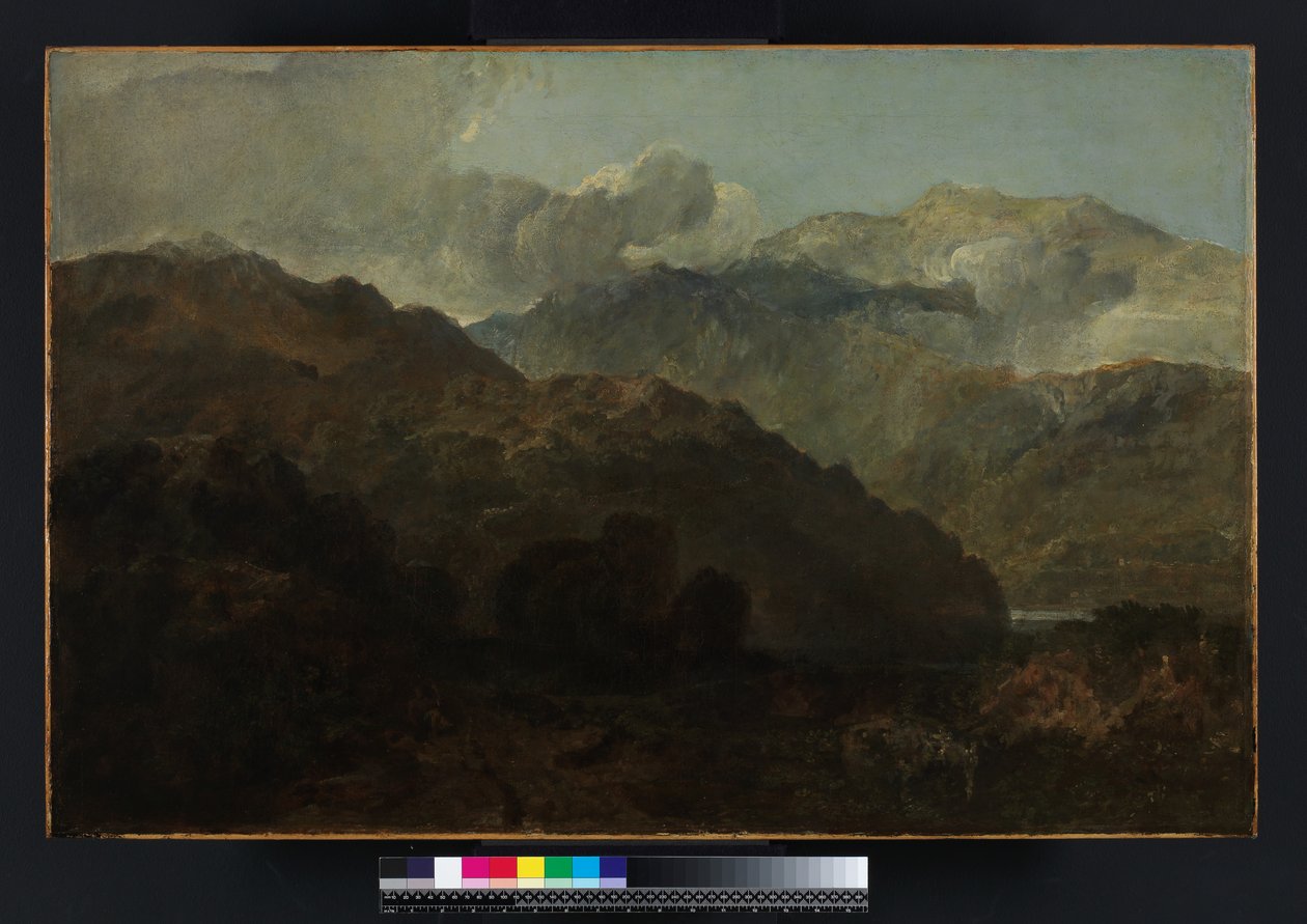 Ben Lomond Mountains, Skottland: The Traveler - Vide Ossians War of Caros, ca. 1799-1800 (olje på lerret) av Joseph Mallord William Turner