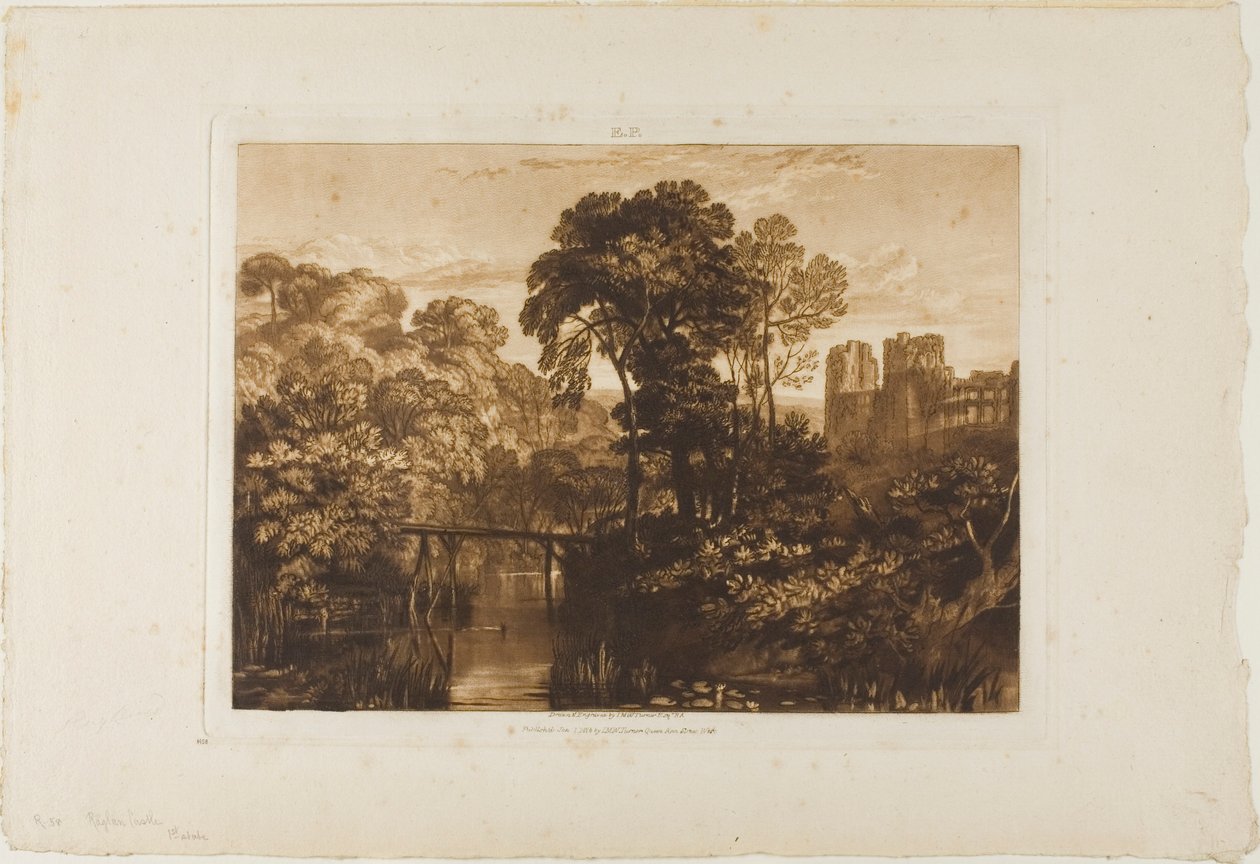 Berry Pomeroy Castle, plate 58 fra Liber Studiorum av Joseph Mallord William Turner