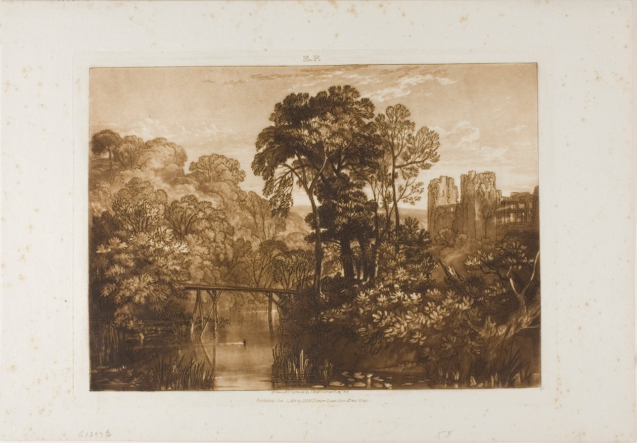 Berry Pomeroy Castle, plate 58 fra Liber Studiorum av Joseph Mallord William Turner