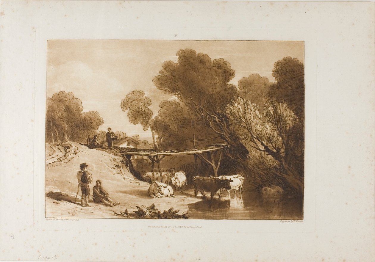 Bro og kuer, plate 2 fra Liber Studiorum av Joseph Mallord William Turner