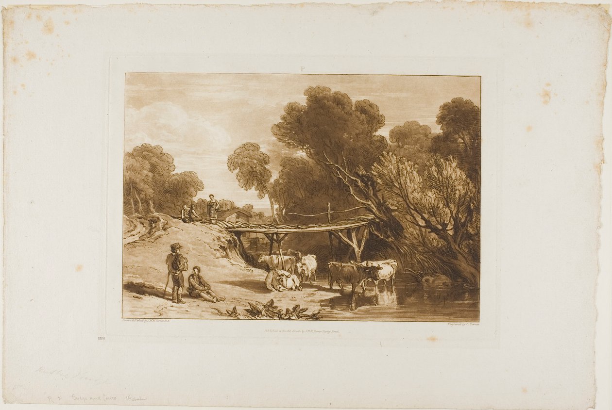Bro og kyr, plate 2 fra Liber Studiorum av Joseph Mallord William Turner