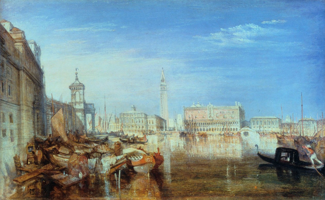 Sukkenes bro, hertugpalasset og tollhuset, Venezia: Canaletti-maleri, 1833 av Joseph Mallord William Turner