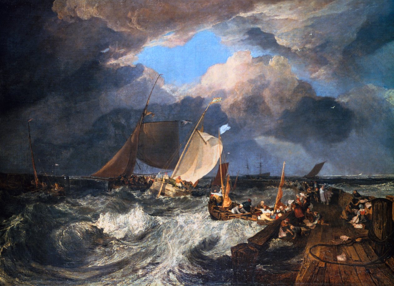 Calais Pier med franske Poissards forbereder seg på havet: en engelsk pakke ankommer, 1803 av Joseph Mallord William Turner