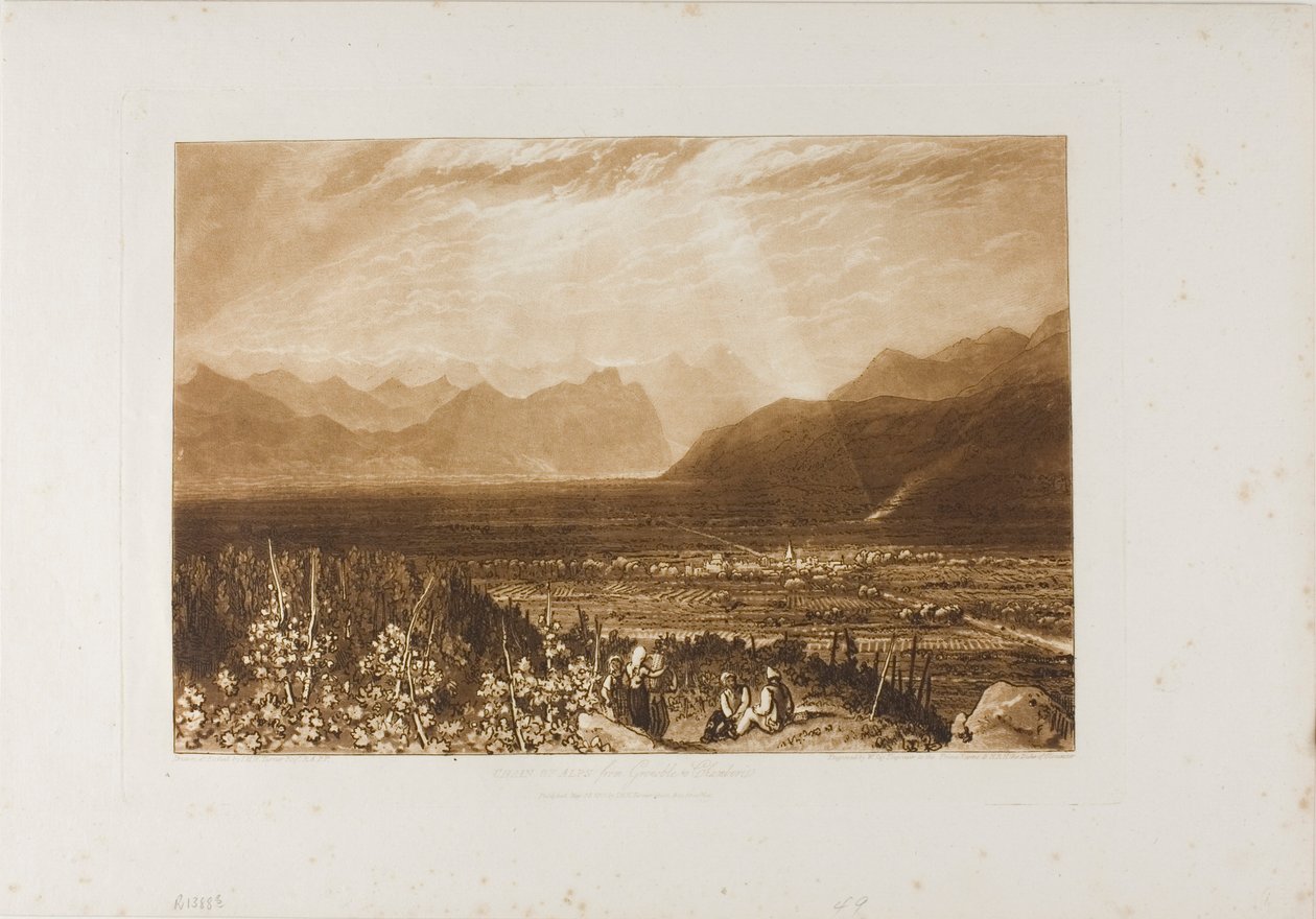 Alpekjede fra Grenoble til Chamberi, plate 40 fra Liber Studiorum av Joseph Mallord William Turner