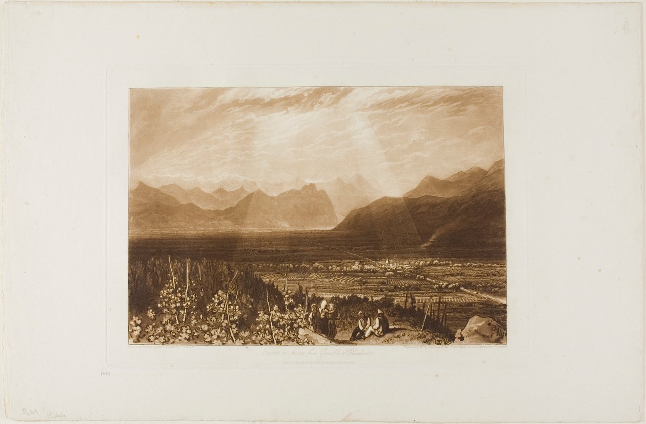 Alpekjede fra Grenoble til Chamberi, plate 49 fra Liber Studiorum av Joseph Mallord William Turner