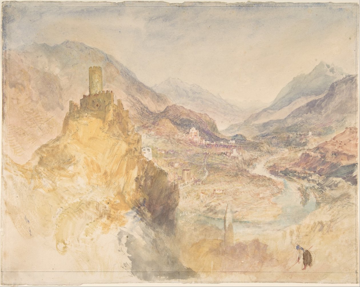 Châtel-Argent og Aostadalen sett ovenfra Villeneuve av Joseph Mallord William Turner
