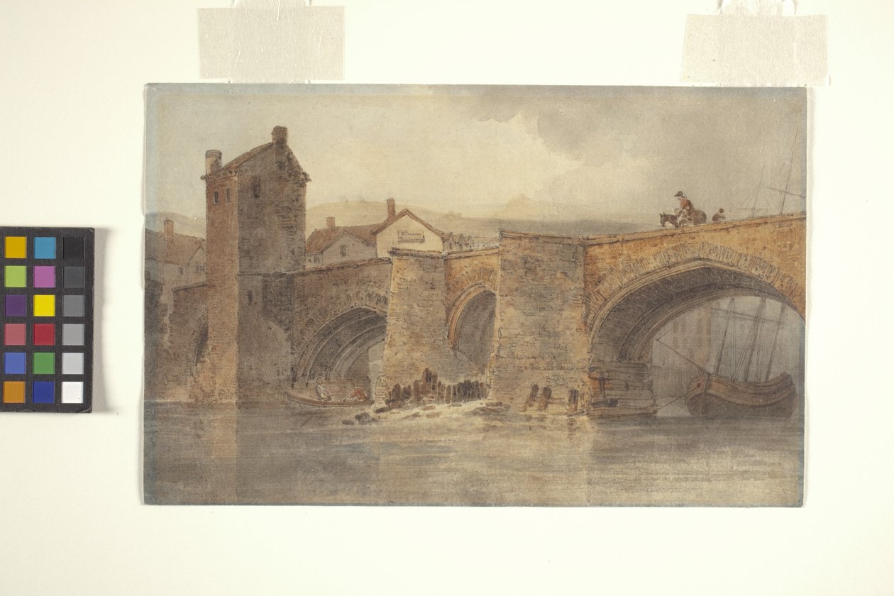 Chester Bridge (akvarell over blyant på off-white vevd papir) av Joseph Mallord William Turner