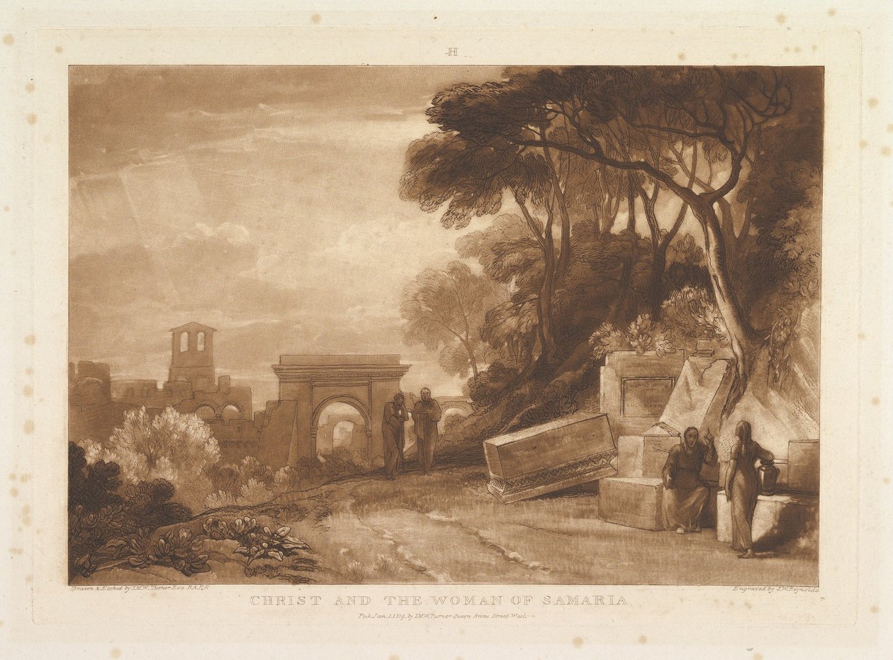 Christ and the Woman of Samaria Liber Studiorum, del XIV, plate 71, 1. januar 1819. av Joseph Mallord William Turner