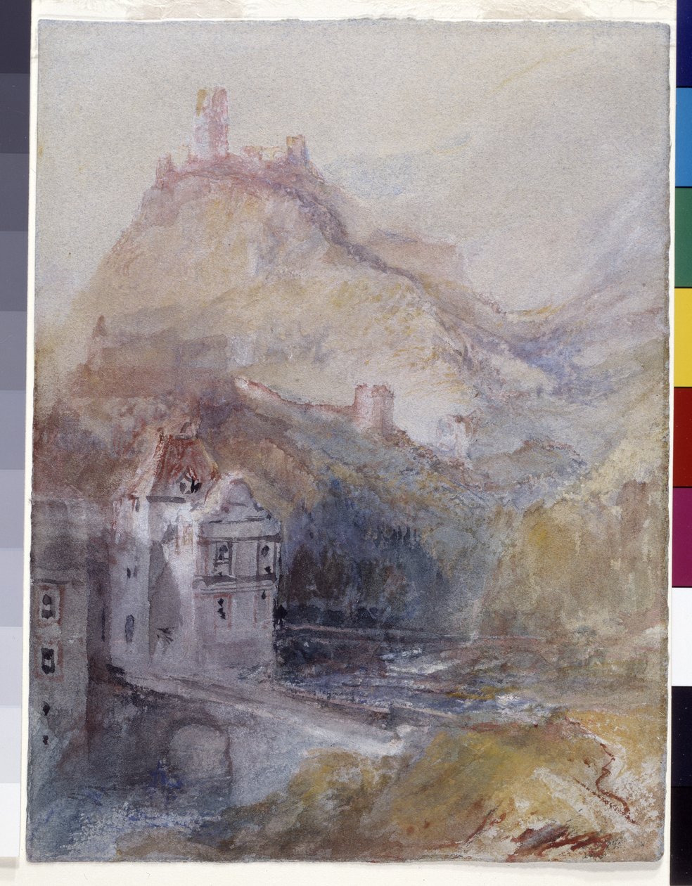 Cochem On The Mosel (akvarell og gouache på blått papir) av Joseph Mallord William Turner