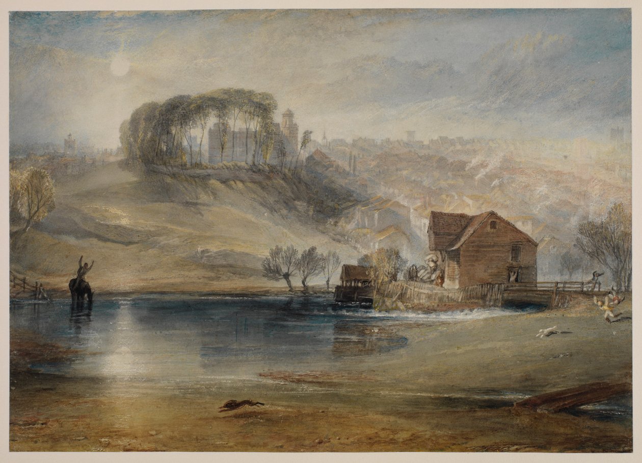 Colchester, Essex, ca. 1825-26 (blyant, akvarell, kroppsfarge og skraping på vevd papir, nå lagt på japansk vev) av Joseph Mallord William Turner