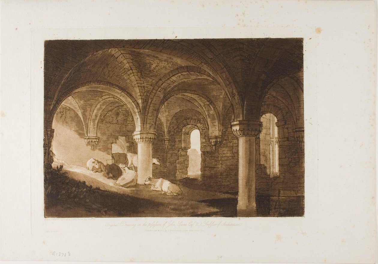 Crypt of Kirkstall Abbey, plate 39 fra Liber Studiorum av Joseph Mallord William Turner