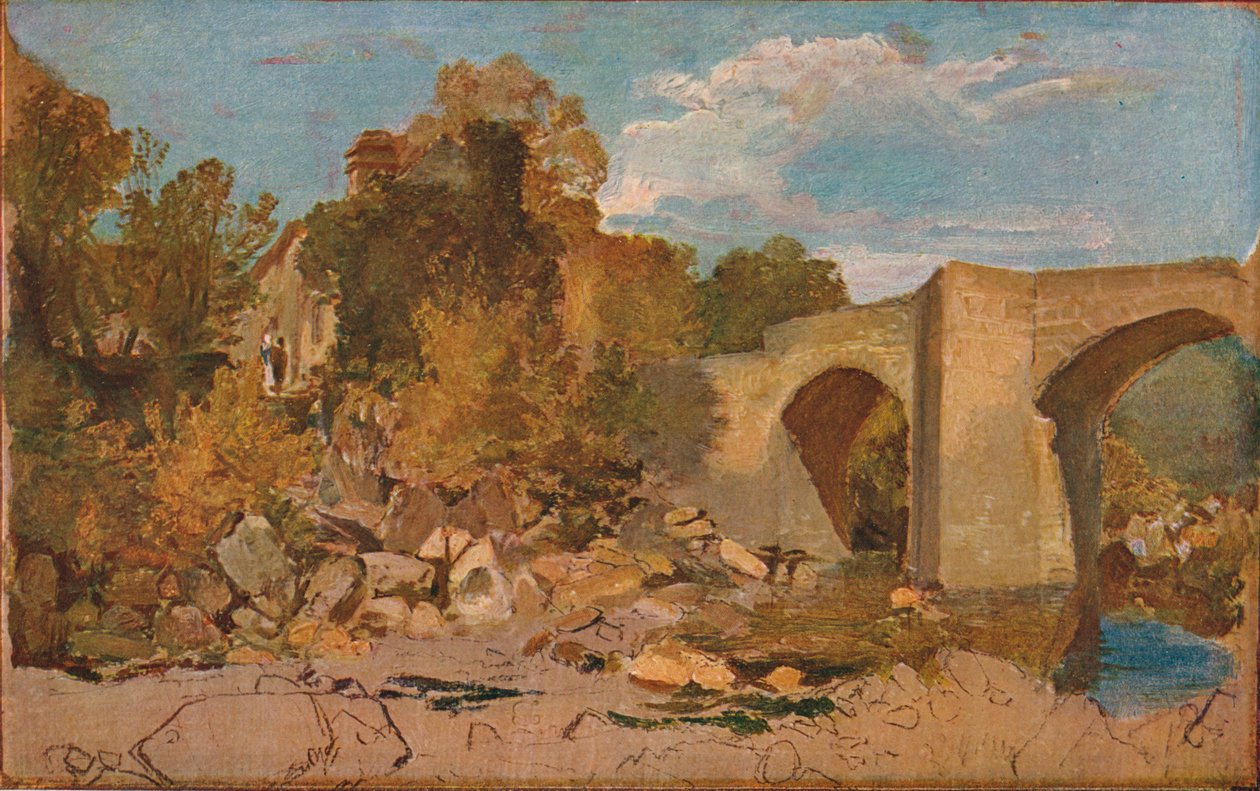 Devonshire Bridge med hytte, 1813 av Joseph Mallord William Turner