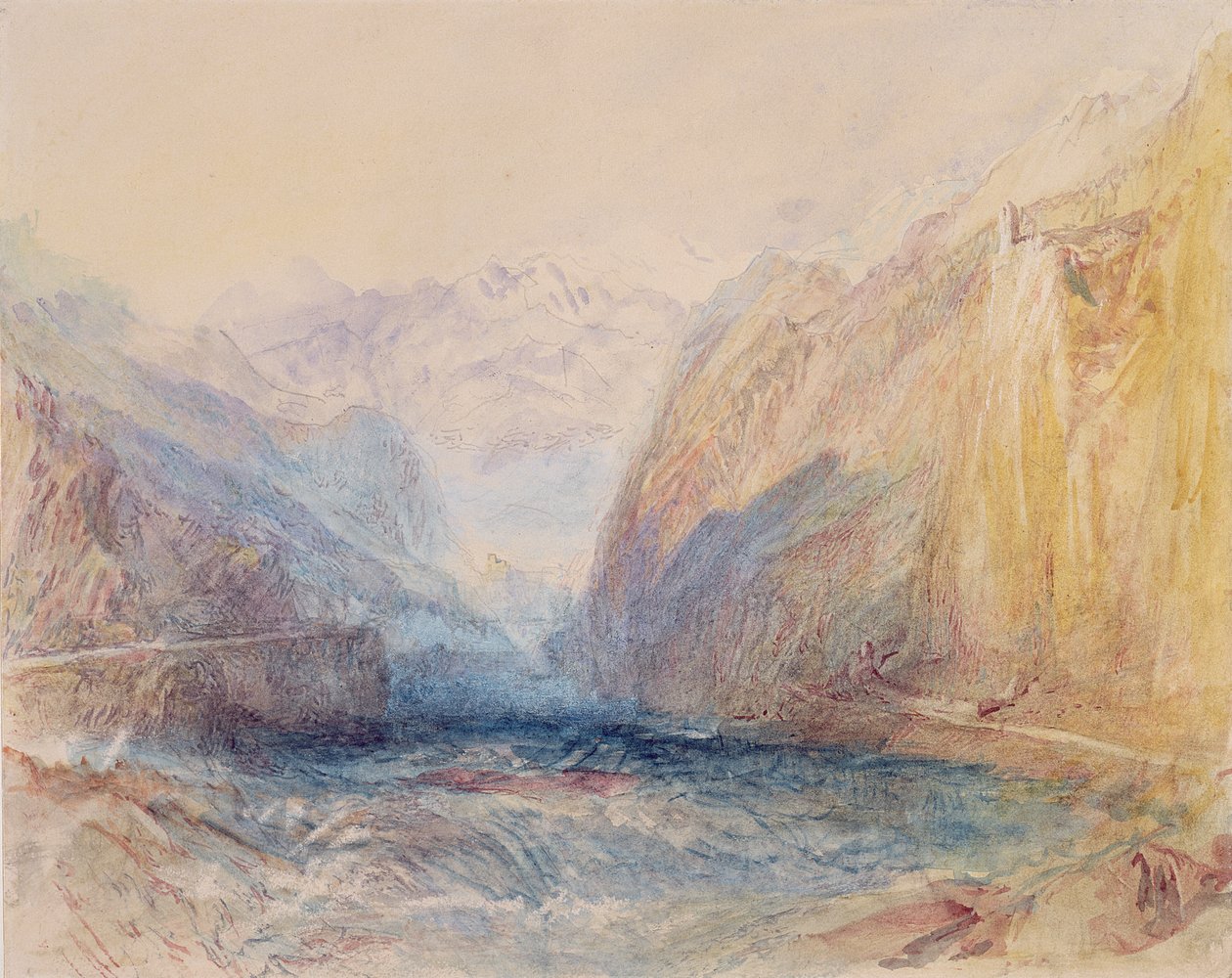 Domleschg-dalen, nær Rothenbrunnen, med utsikt mot Rhazuns av Joseph Mallord William Turner