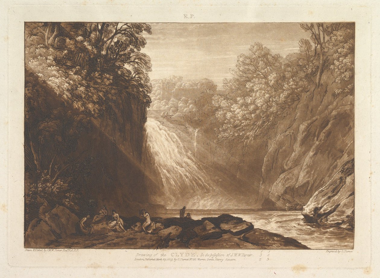 Tegning av Clyde Liber Studiorum, del IV, plate 18, 29. mars 1809. av Joseph Mallord William Turner