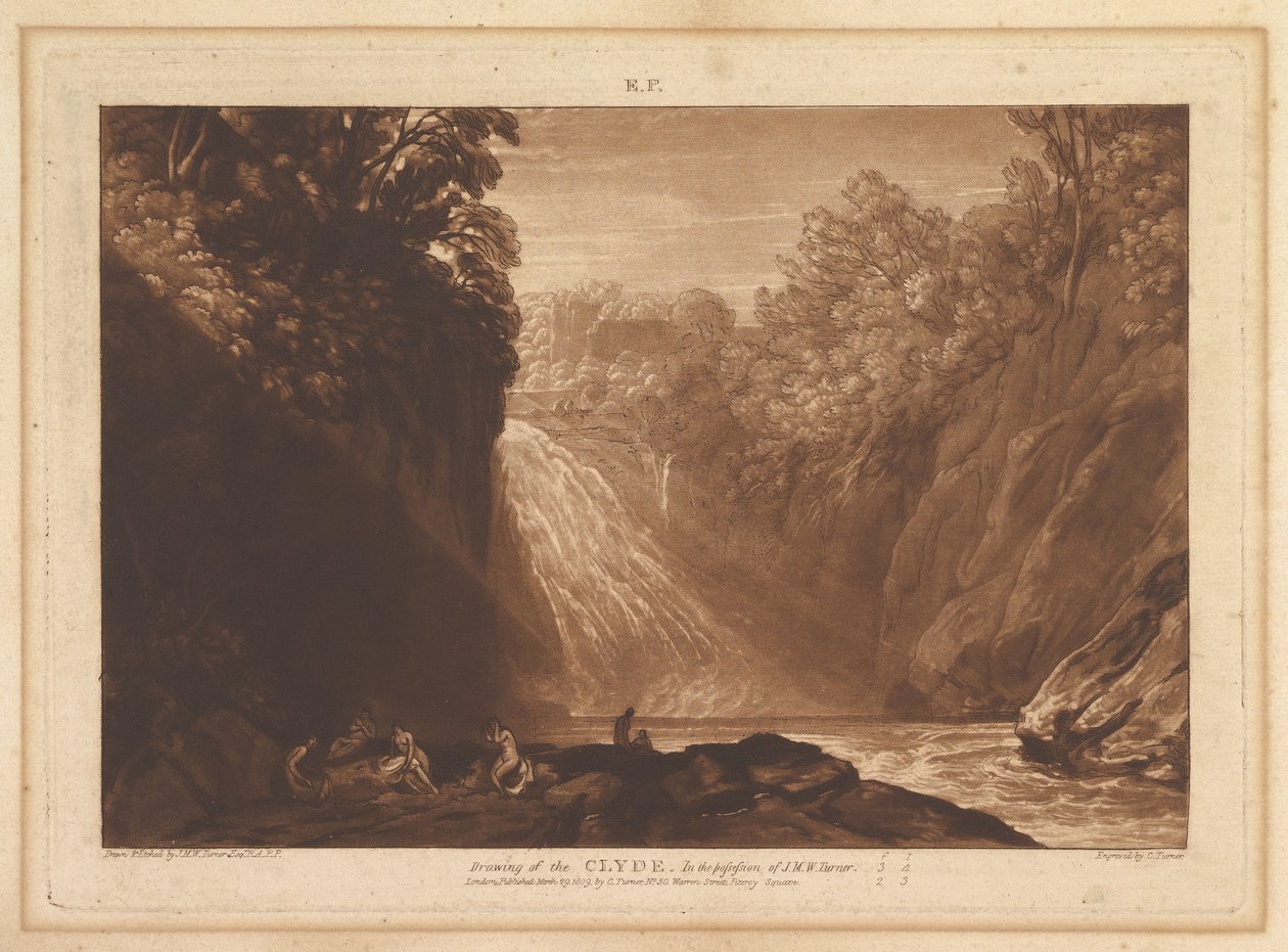 Tegning av Clyde Liber Studiorum, del IV, plate 18, 29. mars 1809. av Joseph Mallord William Turner