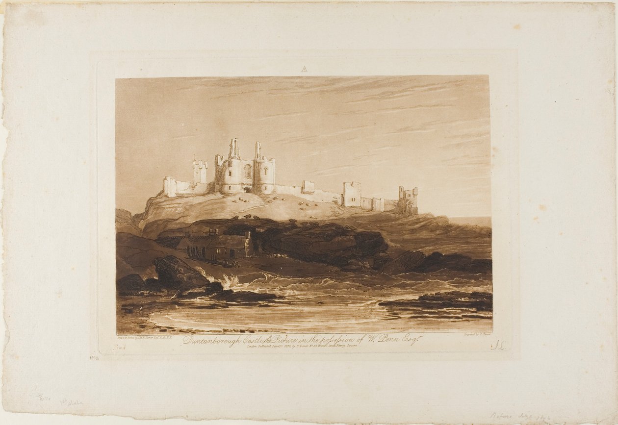 Dunstanborough Castle, plate 14 fra Liber Studiorum av Joseph Mallord William Turner