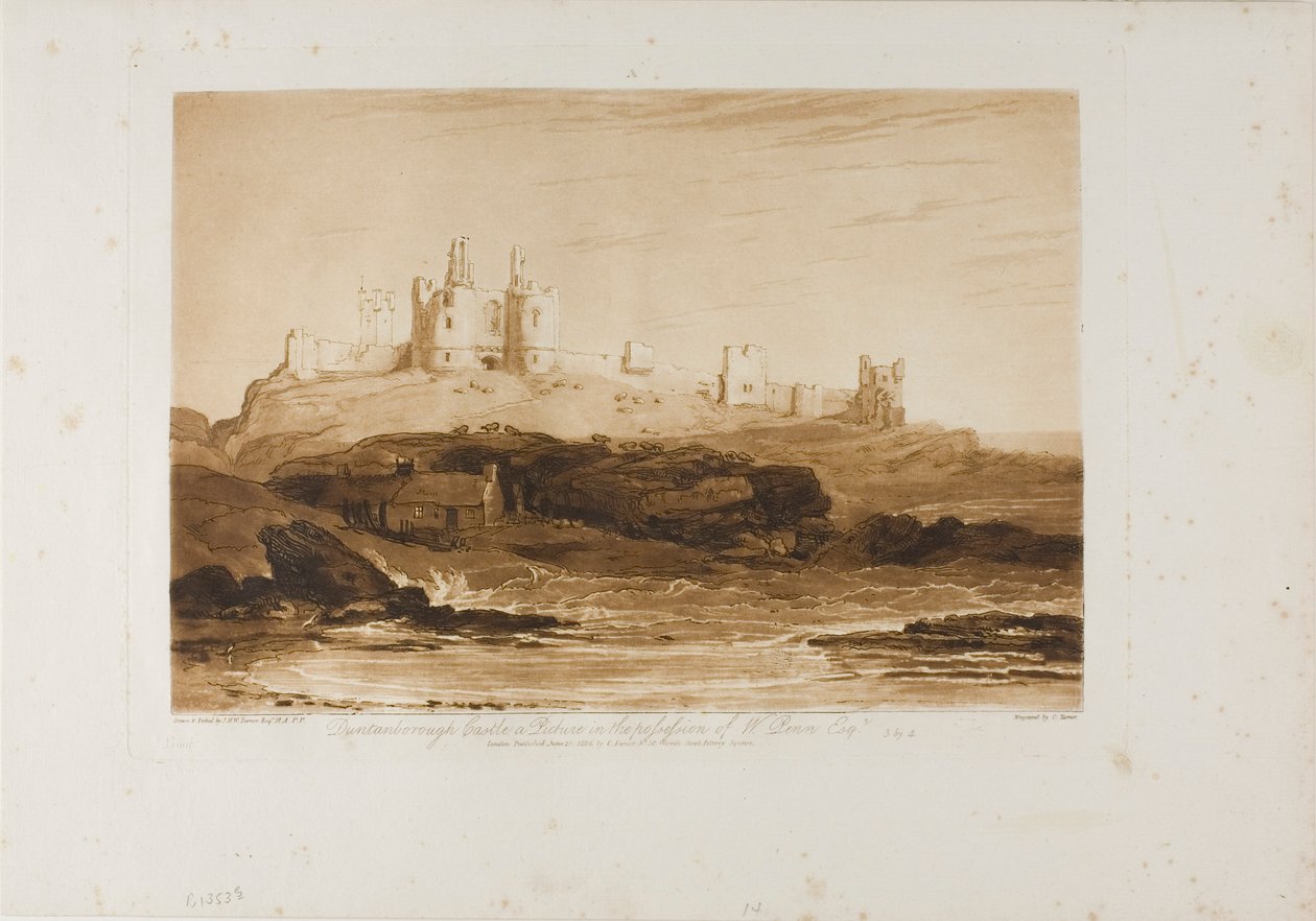 Dunstanborough Castle, plate 14 fra Liber Studiorum av Joseph Mallord William Turner