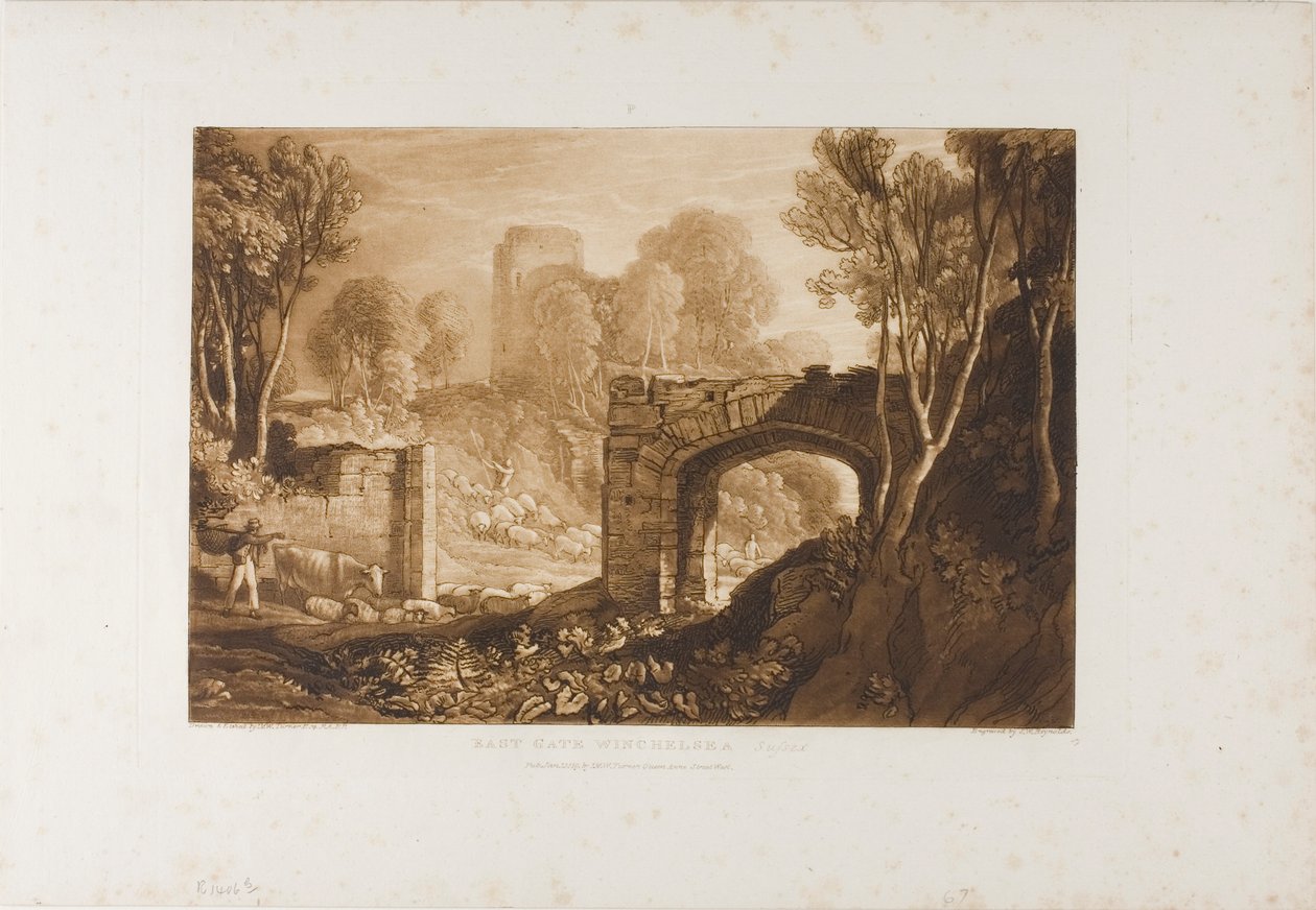 East Gate, Winchelsea, plate 67 fra Liber Studiorum av Joseph Mallord William Turner