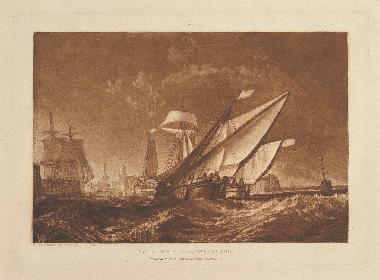 Innseilingen til Calais havn, del XI, plansje 55 fra «Liber Studiorum» av Joseph Mallord William Turner