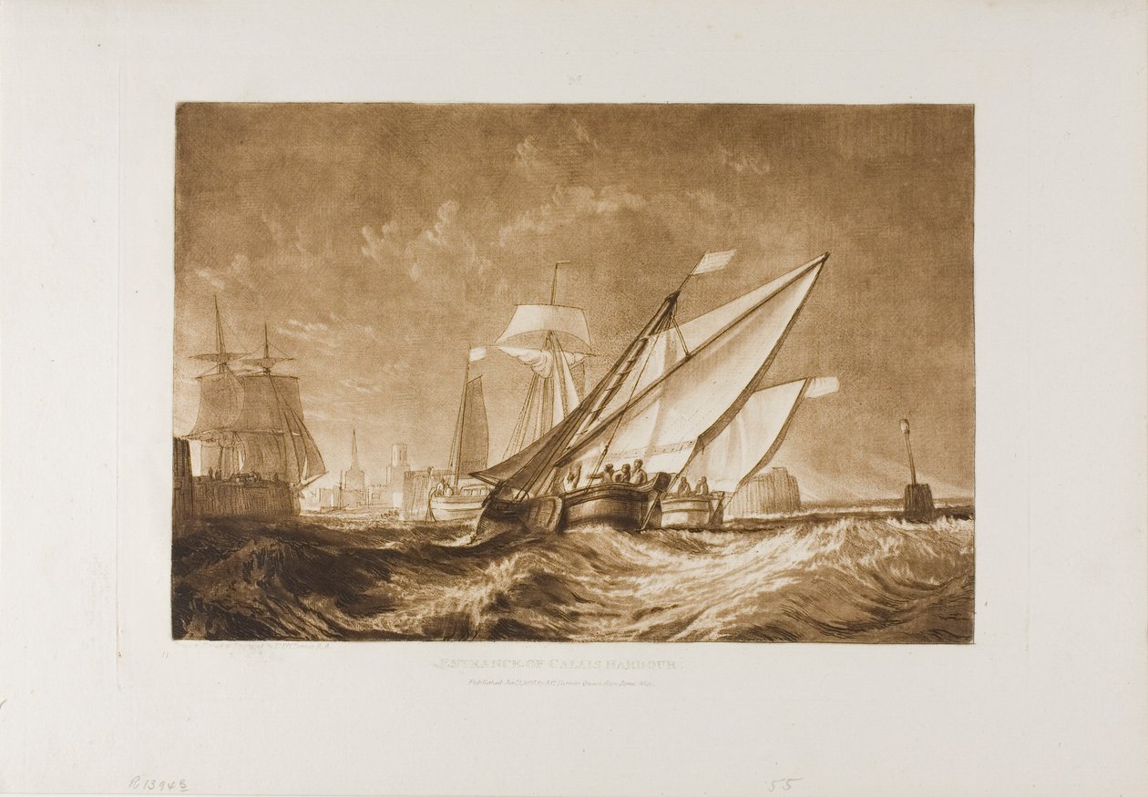 Inngang til Calais havn, plate 55 fra Liber Studiorum av Joseph Mallord William Turner